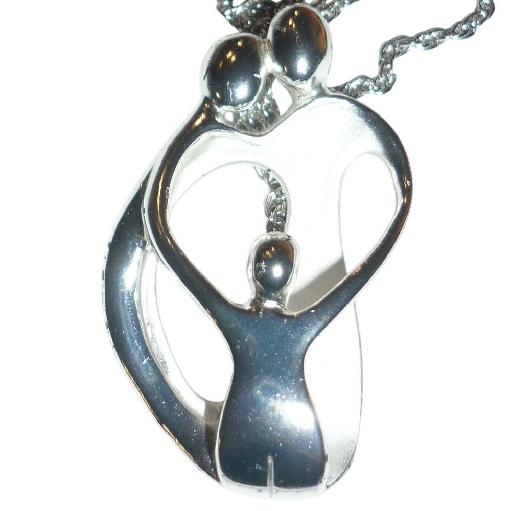 Sterling‎ Silver 925 Abstract Family Mother Father Child Pendant Necklace 18in